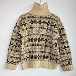 Vintage 70s Icelandic wool turtleneck sweater medium cream brown Neutral Scandi